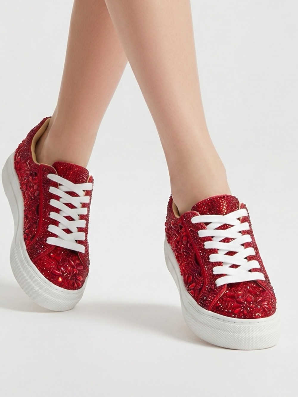 BETSY JOHNSON Red Reily Rhinestone Platform Sneaker Size 8 - Picture 3 of 10